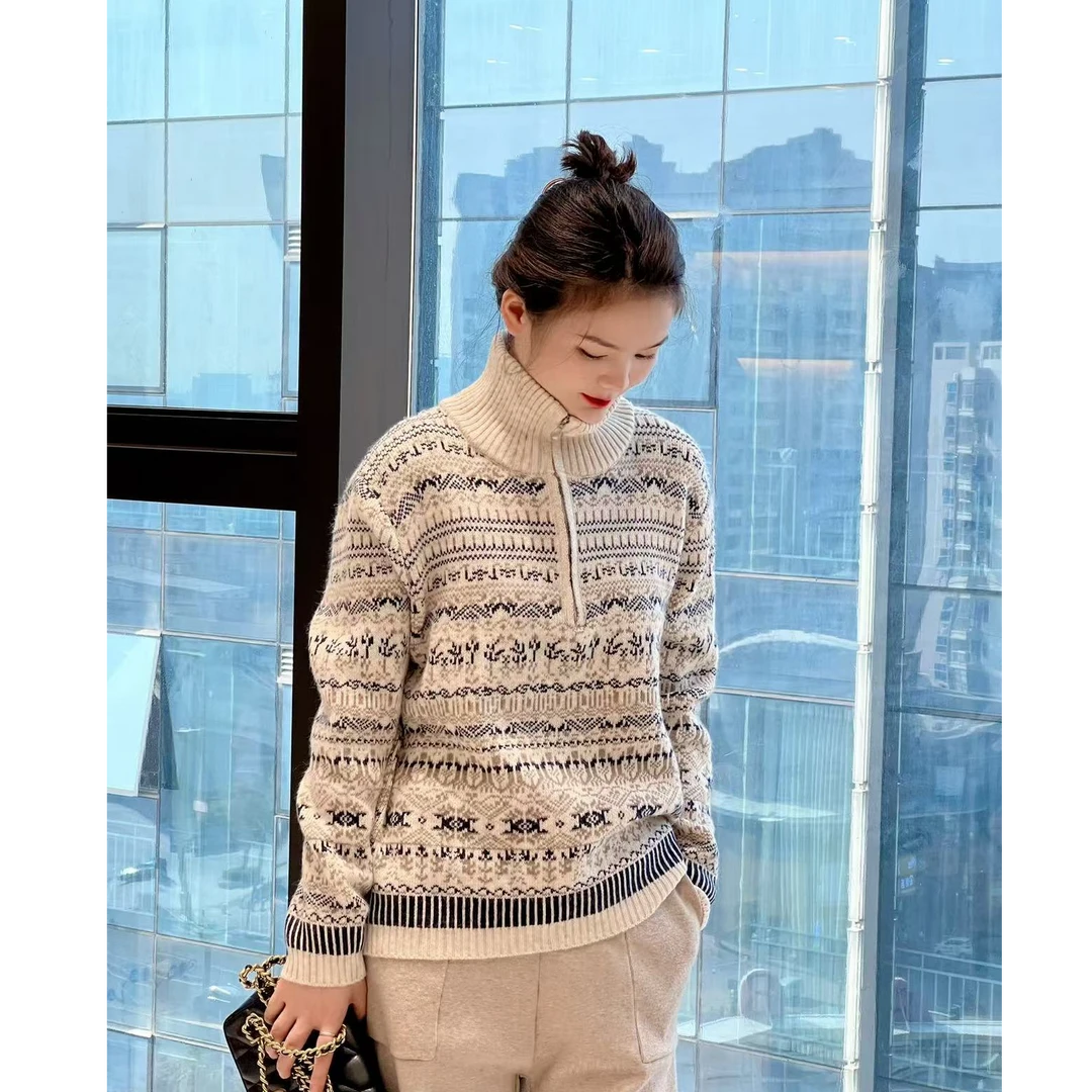 普拉那 468网红时尚女套头宽松型毛针织衫冬季拉链款百搭衫针织衫