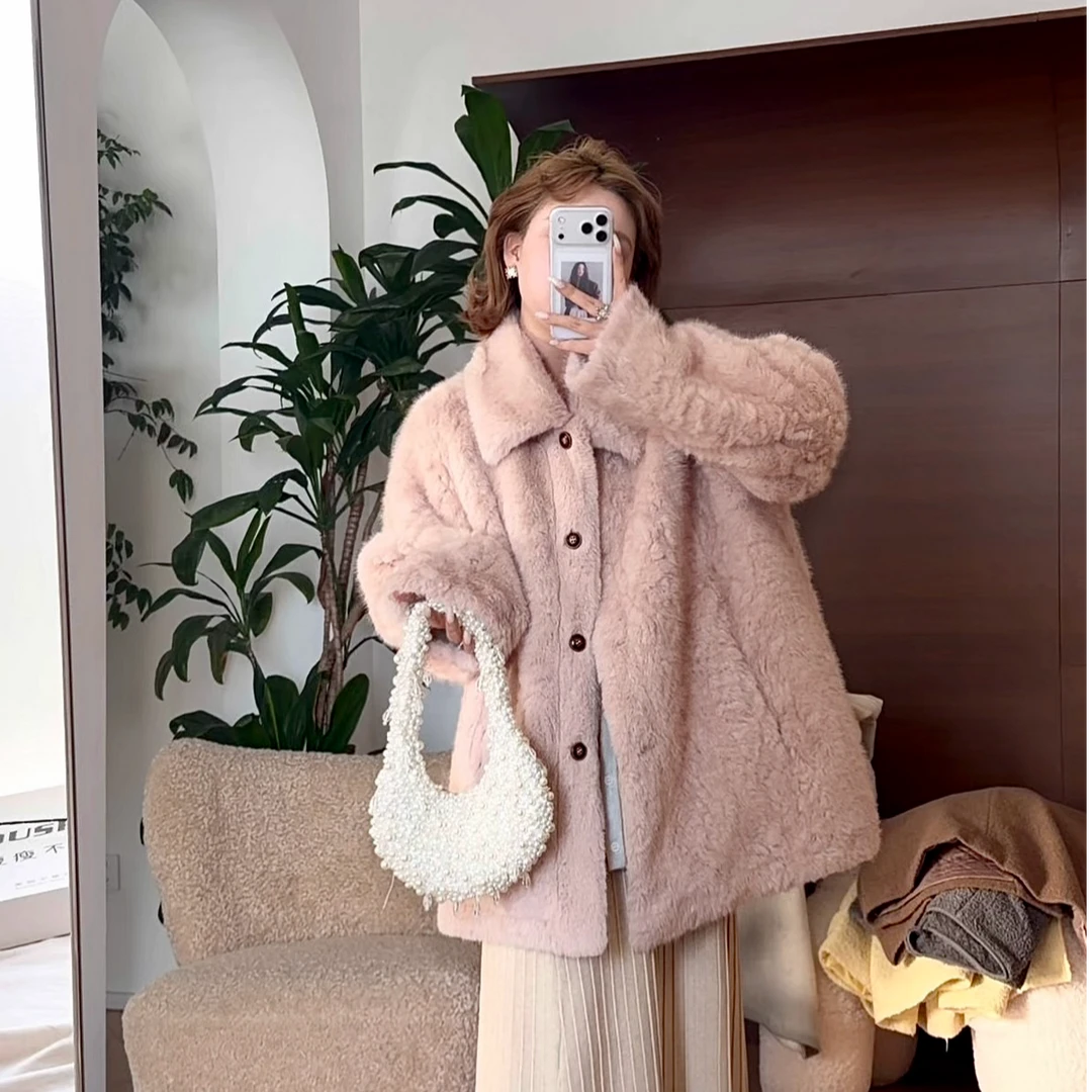 人造皮草 【夏夏】枫糖奶油大码冬季爆款宽松显瘦一体毛外套F0103