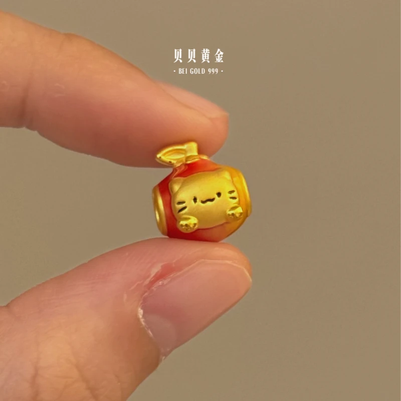 贝贝黄金 足金999 冰糖心苹果猫 珐琅彩 转运珠 102