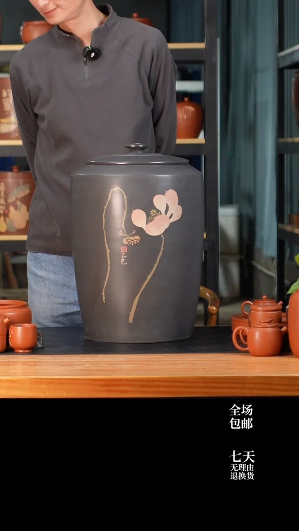 云水山涧建水紫陶微瑕25饼存茶缸 018