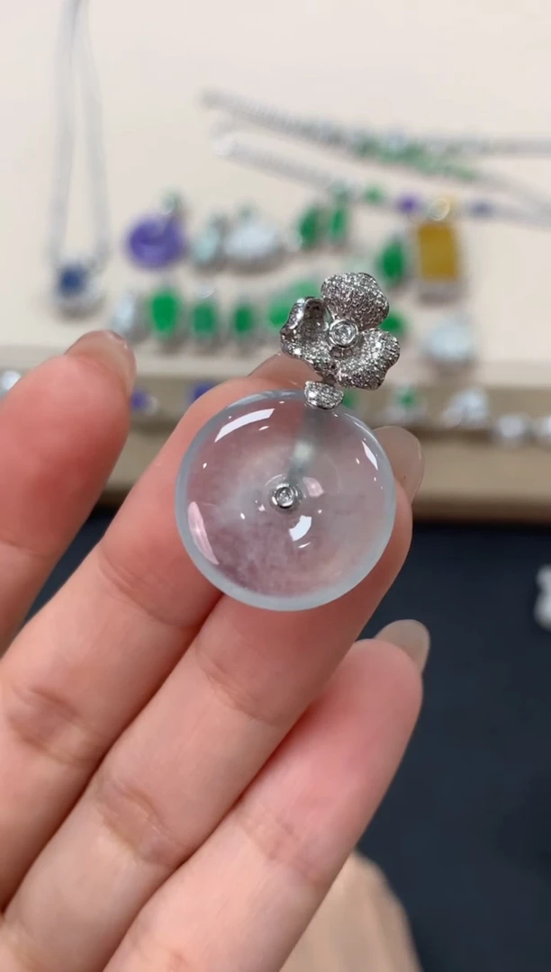 翡翠18K金镶嵌吊坠(不含链)平安扣吊坠9800