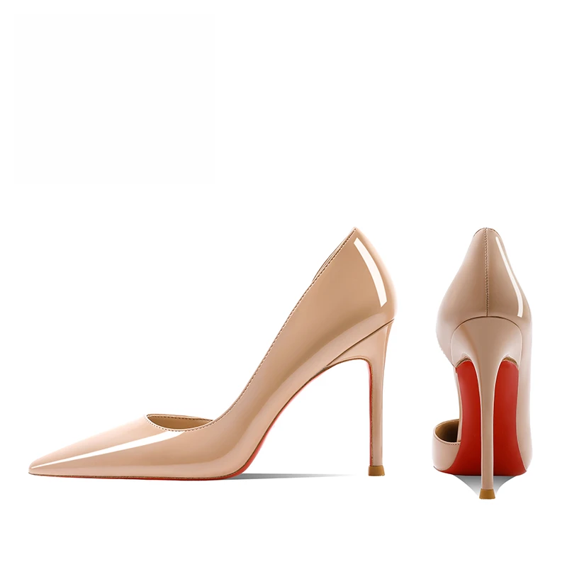 裸色高跟鞋女红底侧空尖头细跟时尚2025年爆款单鞋女性感职业