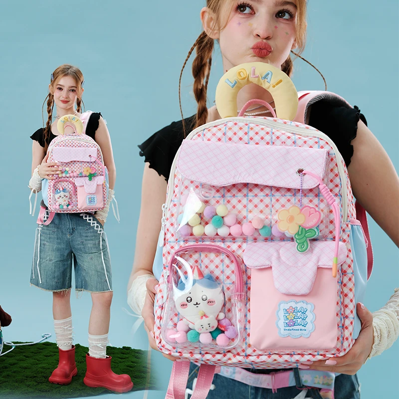 LOLA DESIGN花花彩球书包女生大学生 高中双肩包电脑包