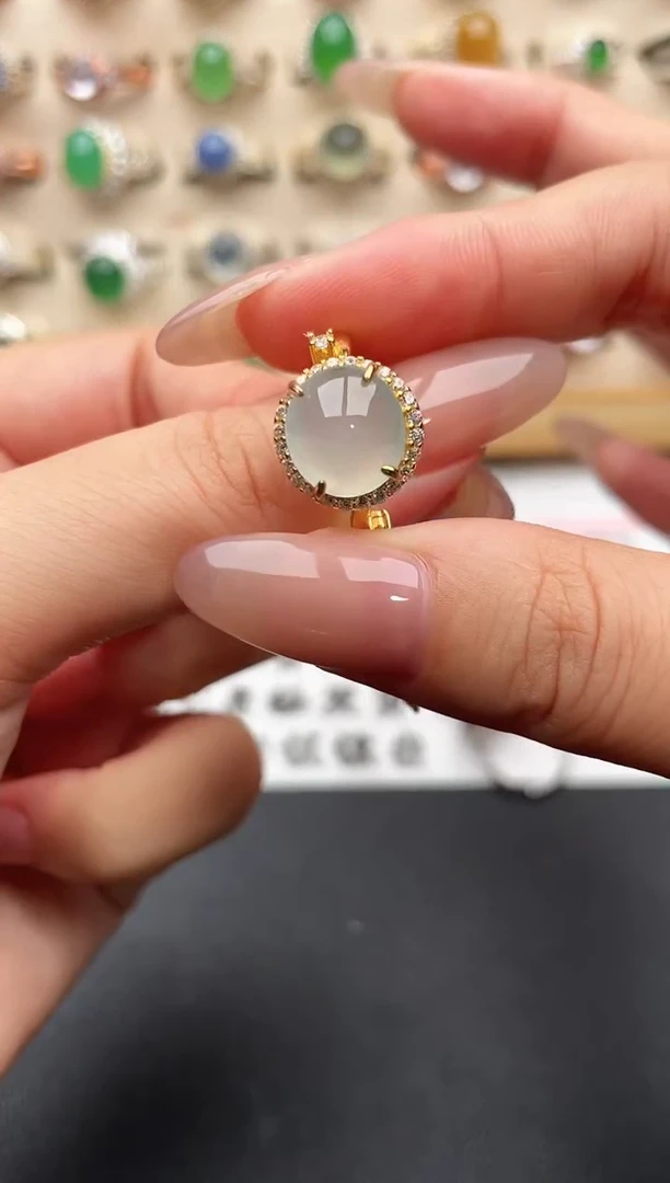 银S925镶嵌戒指翡翠一物一证一礼盒