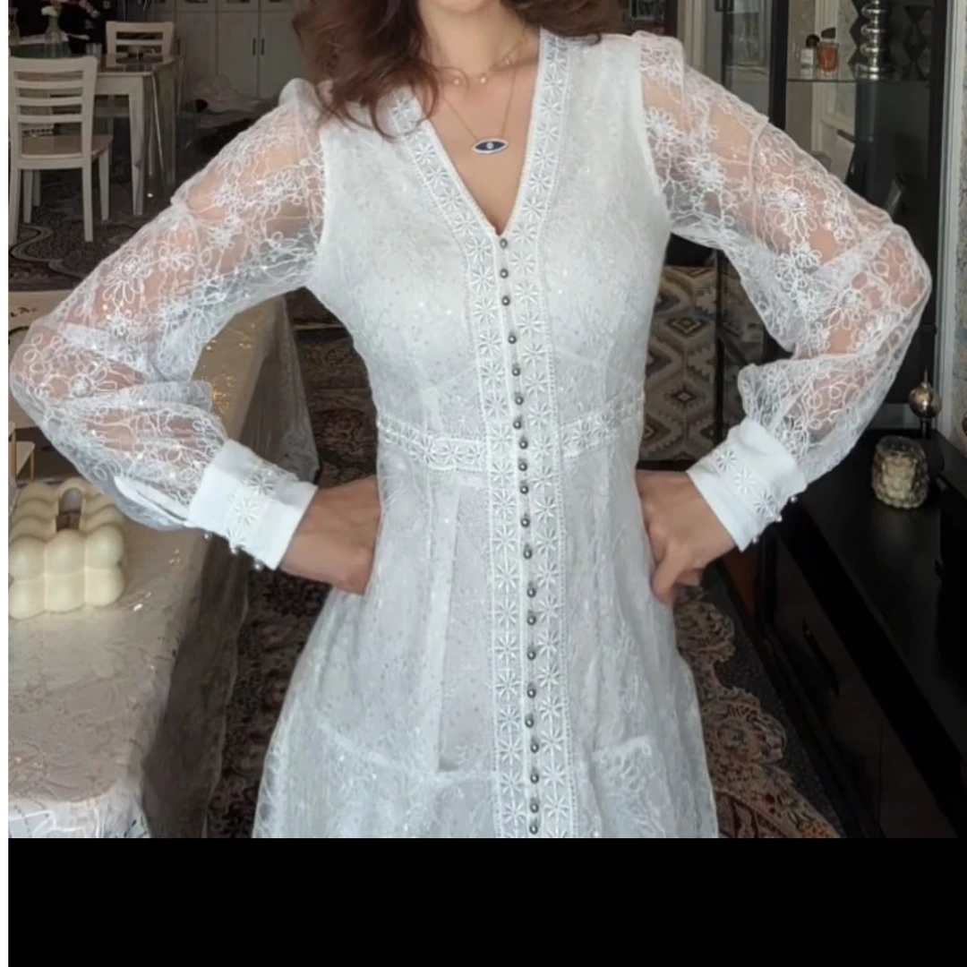 夏季新款白色长袖法式连衣裙（达）