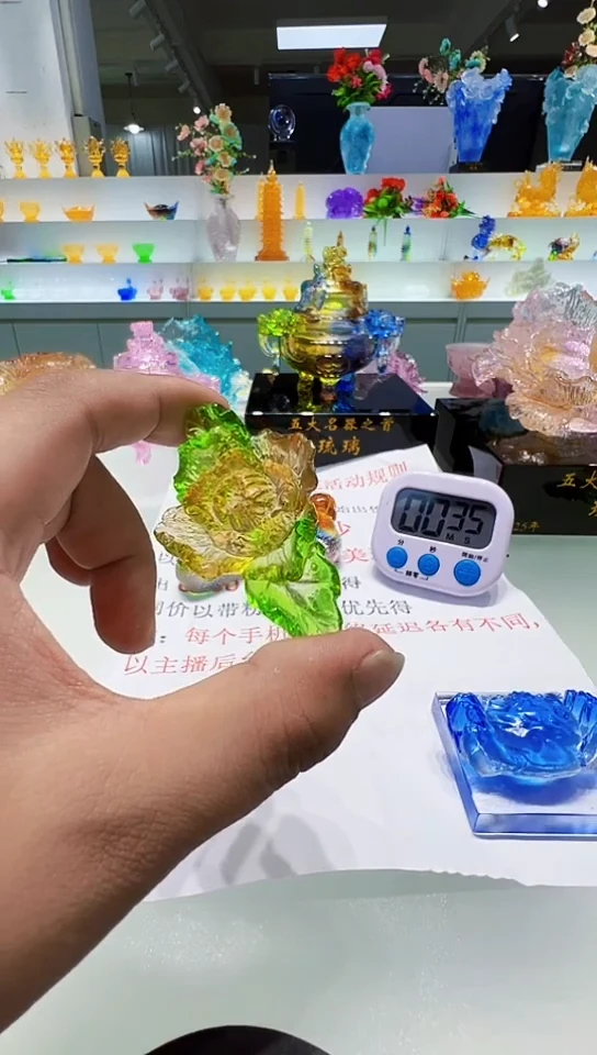 泥塑古法琉璃花朵摆件