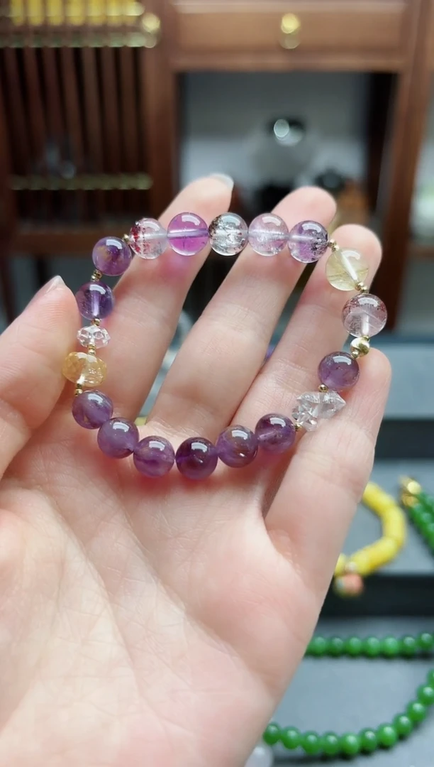 【闪购商品】水晶手串18K金镶嵌18k金水晶多宝手串ZX