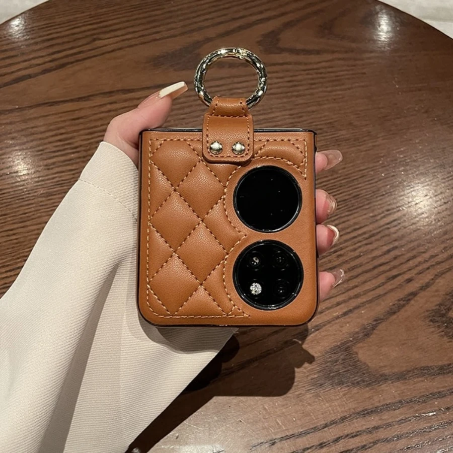 高级感指环扣pocket2小香风复古棕华为pockets手机壳p50pocket