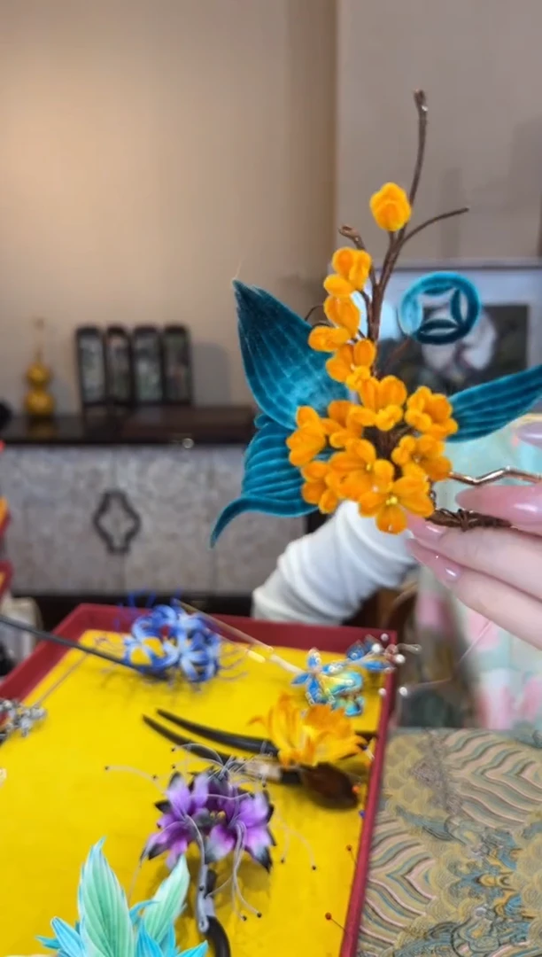 刺绣非遗绒花（发饰）
