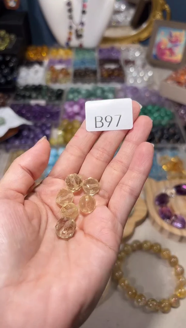 水晶手串未镶嵌B97黄水晶切面单珠卡10
