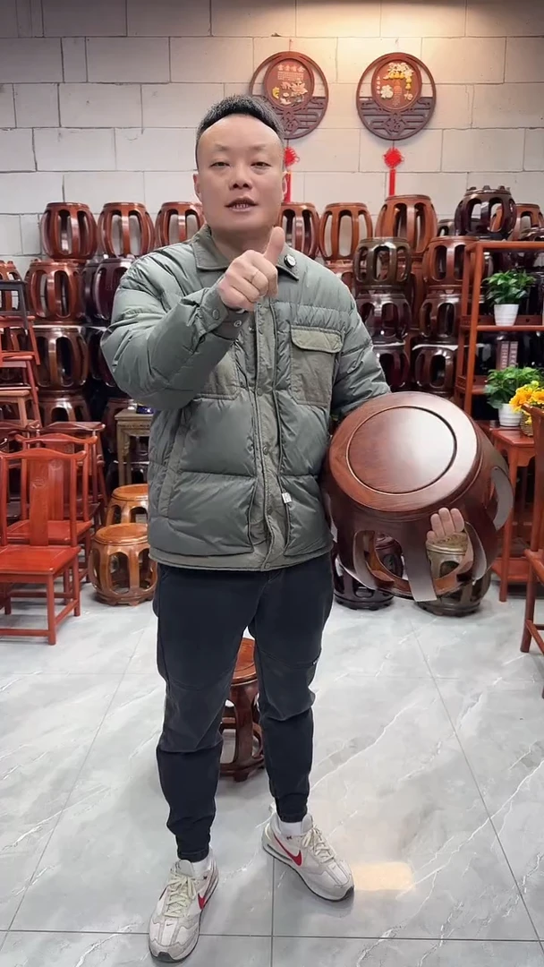 花梨木类坐具 胡桃色大号鼓凳一对（两条）