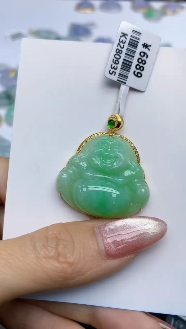 【闪购商品】翡翠挂件18K金镶嵌天然翡翠A货