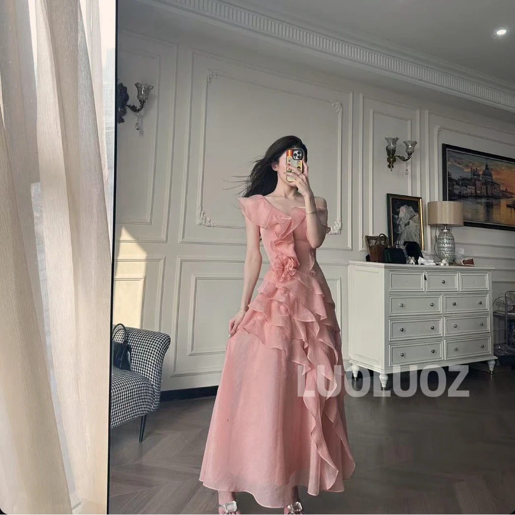 【现货】LUOLUOZ【鹤梦花枝】气质无袖绝美波浪设计长款连衣裙JF634