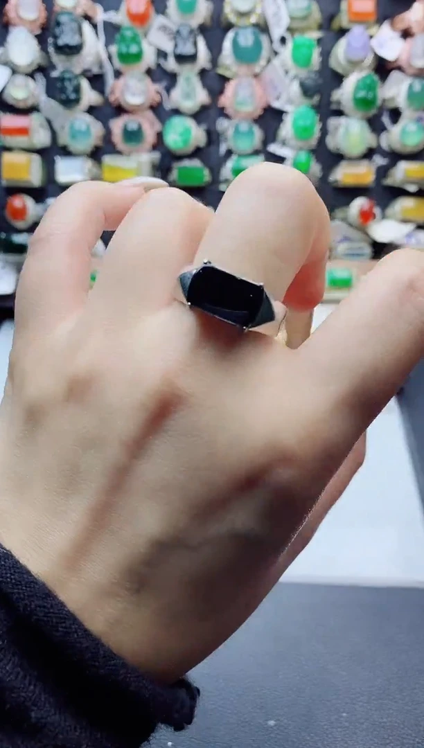 银S925镶嵌戒指翡翠天然A货翡翠男戒