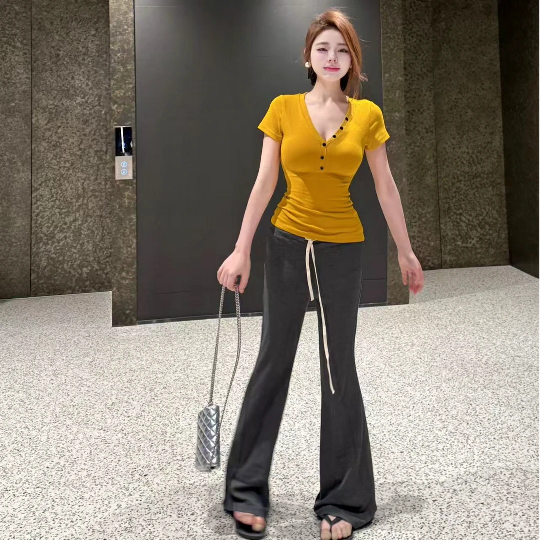 思思家【姜黄色真的显白】显白姜黄色修身上衣/懒人居家日常面膜裤