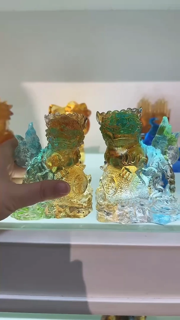 手工艺品琉璃狮子一对