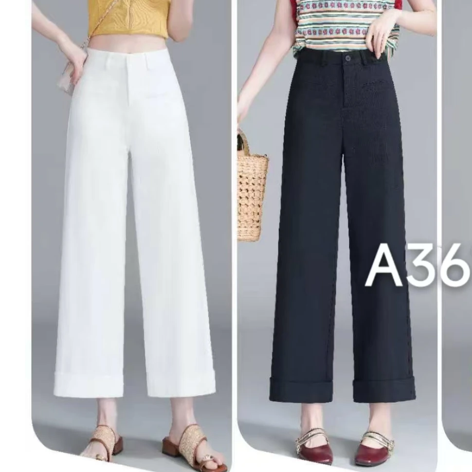 AML3  3611#卷边下摆新款时尚百搭夏季新款显瘦窄版阔腿九分裤