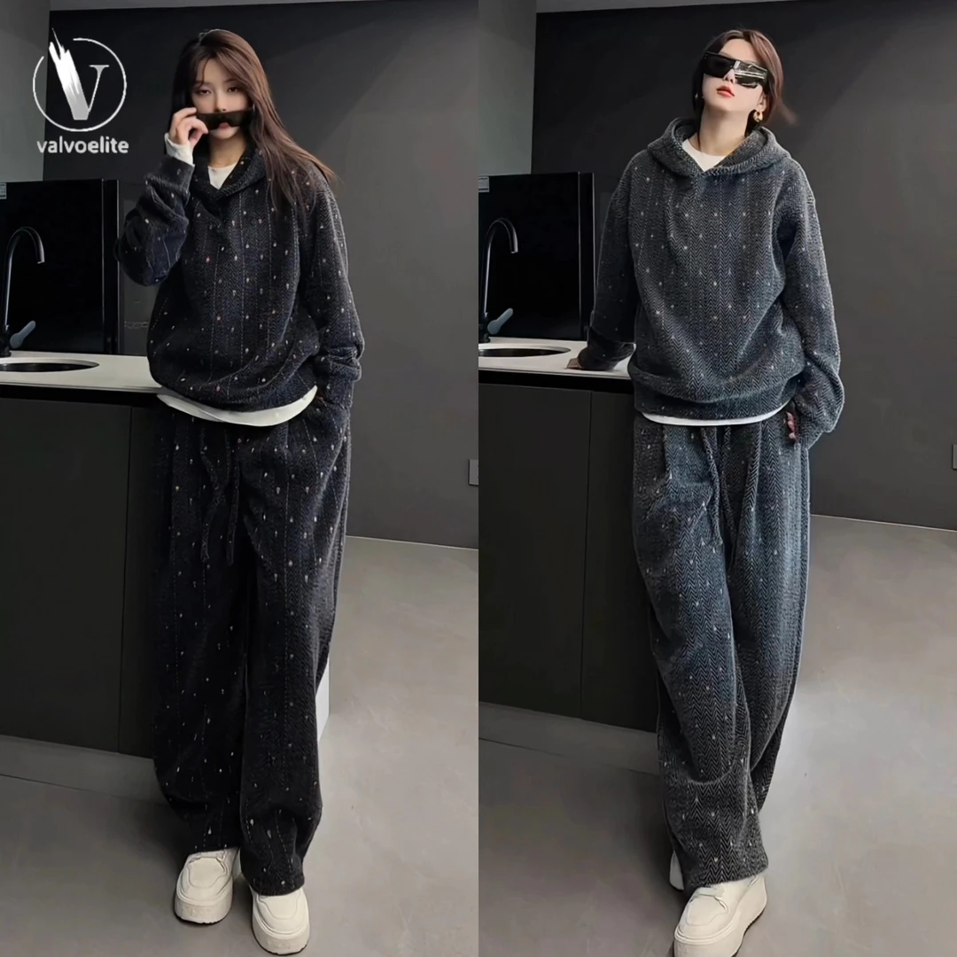 加厚保暖两件套秋冬款男女款时尚彩织连帽卫衣休闲裤时尚运动套装