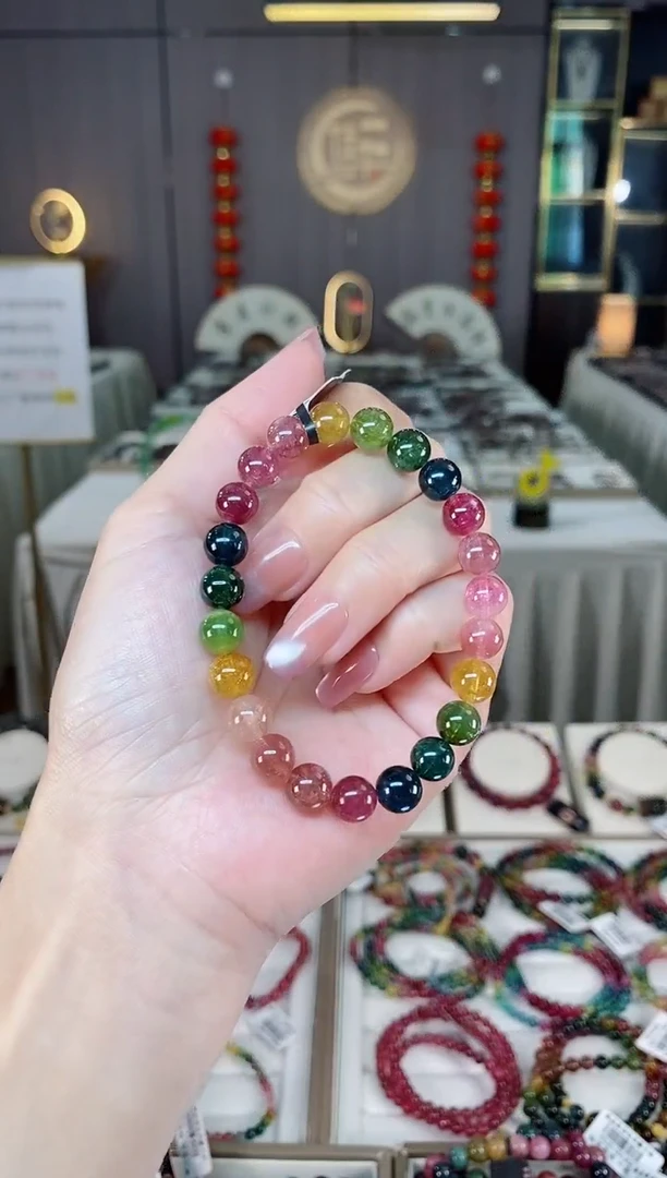 未镶嵌老矿碧玺彩虹单圈手串8mm+碧玺hon多样性发货一条