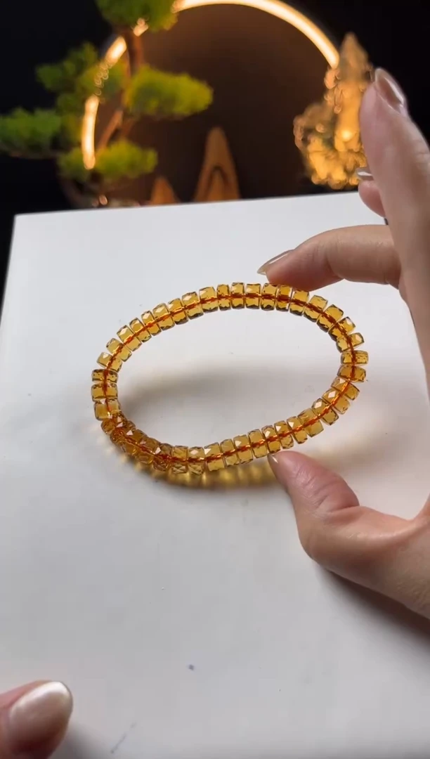 黄晶手链未镶嵌天然黄水晶车轮切手串金红7mm+