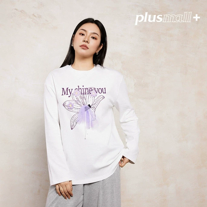 【折扣款】PLUSMALL 花恋札记 棉针织印花浪漫圆领T恤PAC2501012