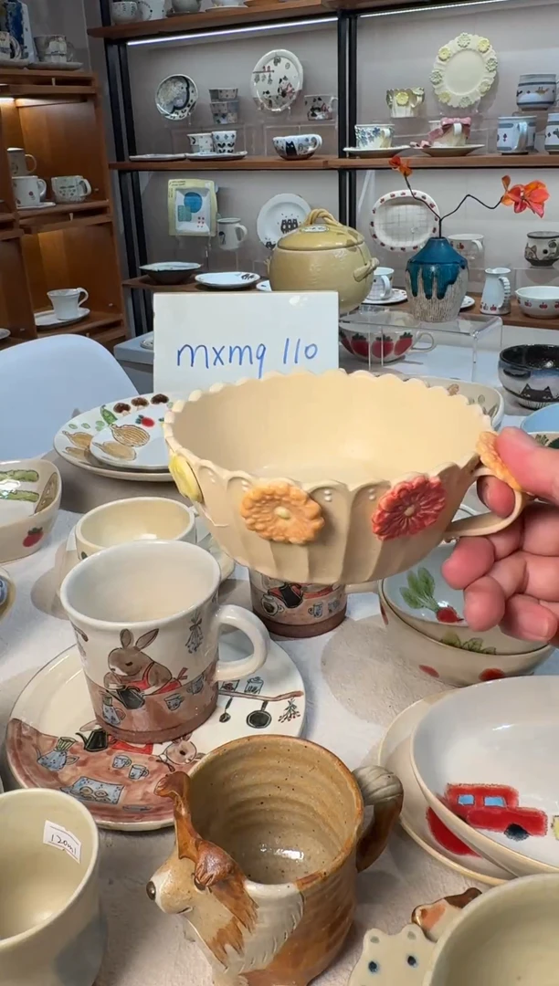 陶日本陶艺作家手作器物野惠工坊把手大碗