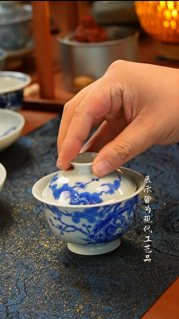 景德镇竹林草堂盖碗
