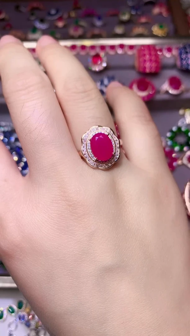 银S925镶嵌戒指红宝石....