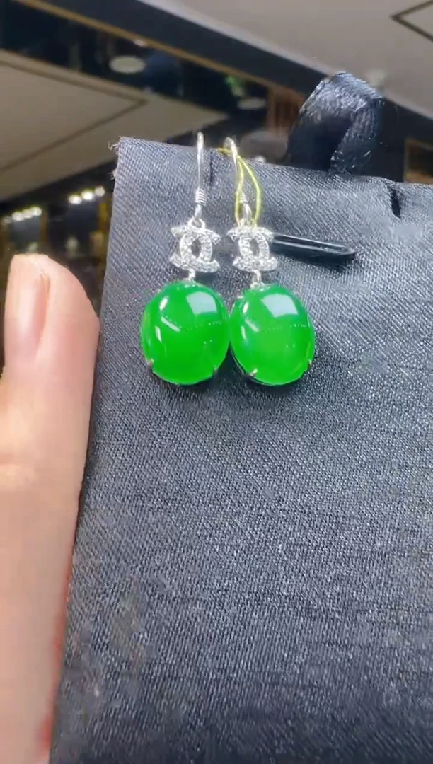 银S925镶嵌翡翠耳饰015(多样性发货发其一)