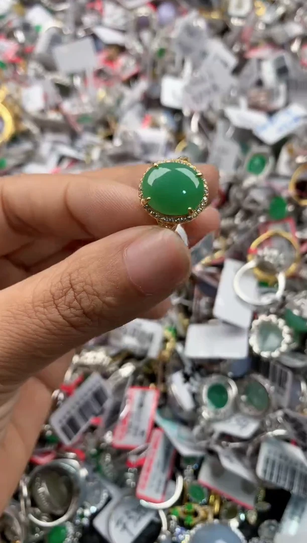 银S925镶嵌戒指翡翠444            7