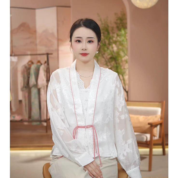 透气休闲百搭提花夏季常规短外套斜襟外套欧若假日风