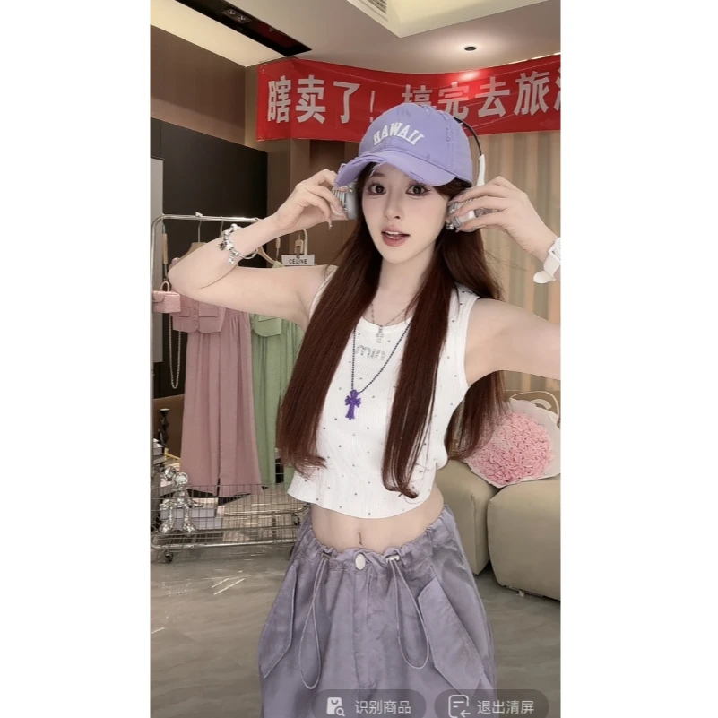 冰冰●C4BX1454A时尚休闲百搭修身显瘦露脐短款背心莫奈花园风