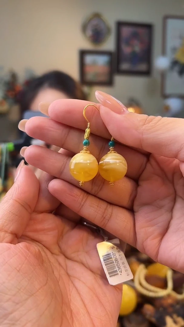 蜜蜡银S925镶嵌耳饰耳坠