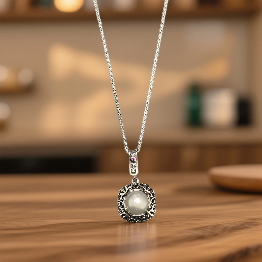 坠链均925银 民族风镶嵌项链 DZ00278