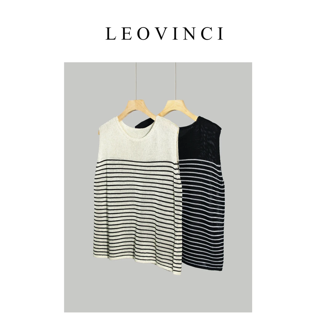 【呼吸2.0】莱塞尔+亚麻 宽松型无袖条纹圆领上衣时尚打底136-63312