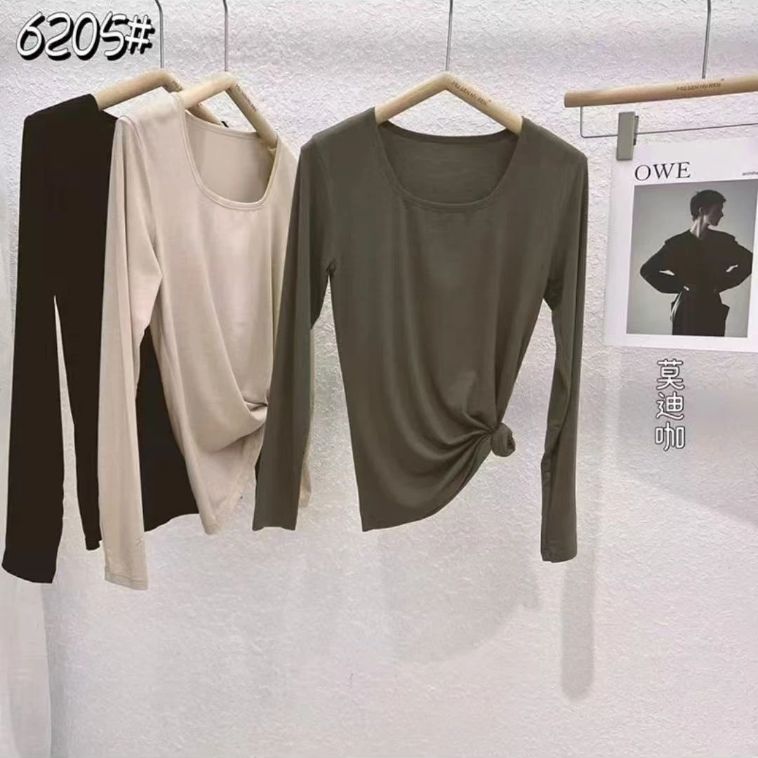 6205#早秋长袖亲肤百搭宽松圆领面膜上衣