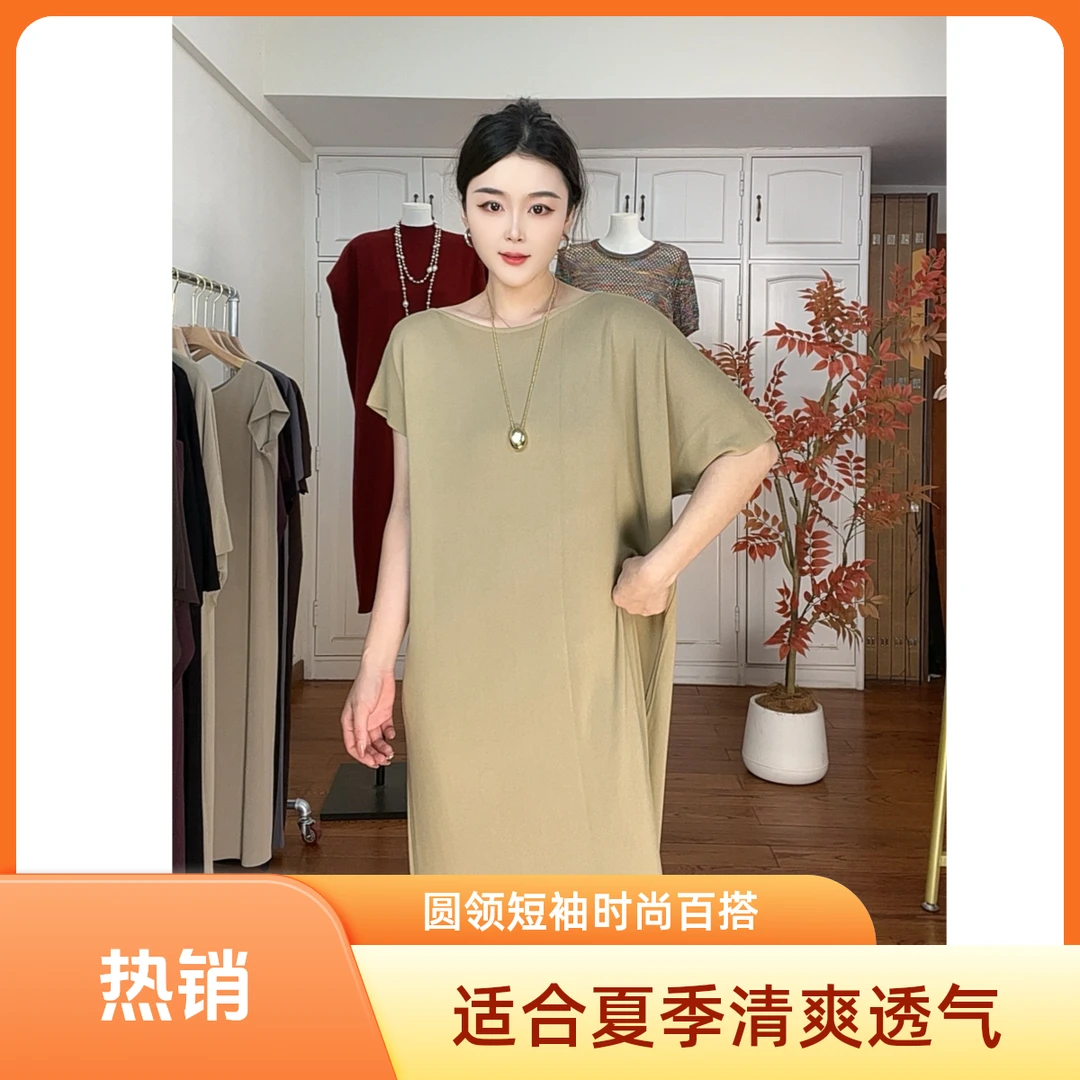 夏季冰曲简约宽松腰连衣裙气质休闲大码显瘦时尚宽松82217