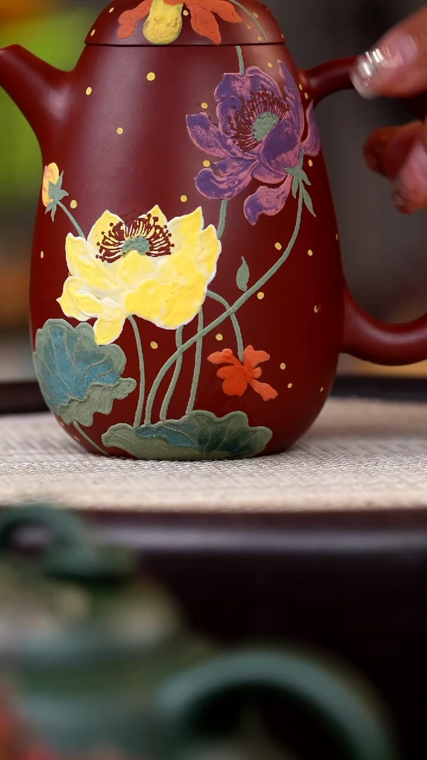 茶壶紫砂朱泥高龙蛋泥绘双生花