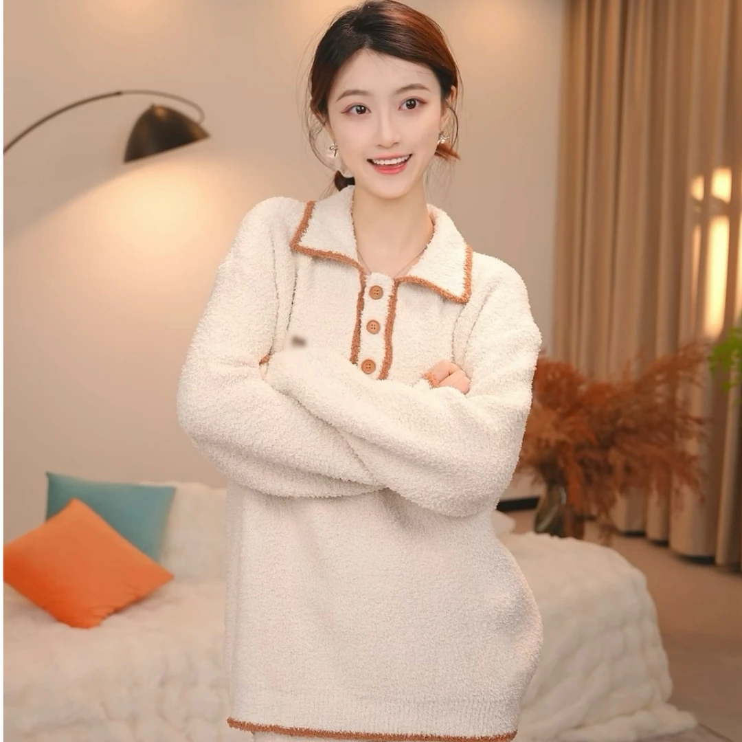 板栗小姐【可爱小熊-燕麦】新品秋冬软绵绵长袖宽松套装家居服