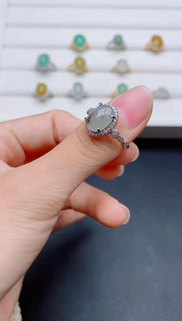 银S925镶嵌戒指翡翠1