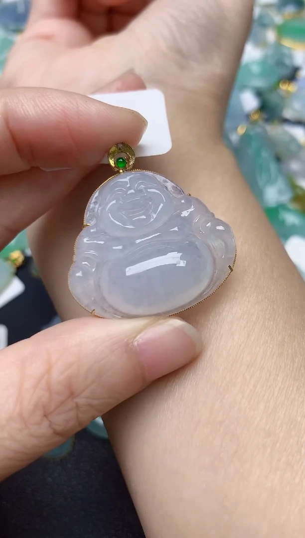 颈饰18K金镶嵌翡翠天然缅甸A货翡翠