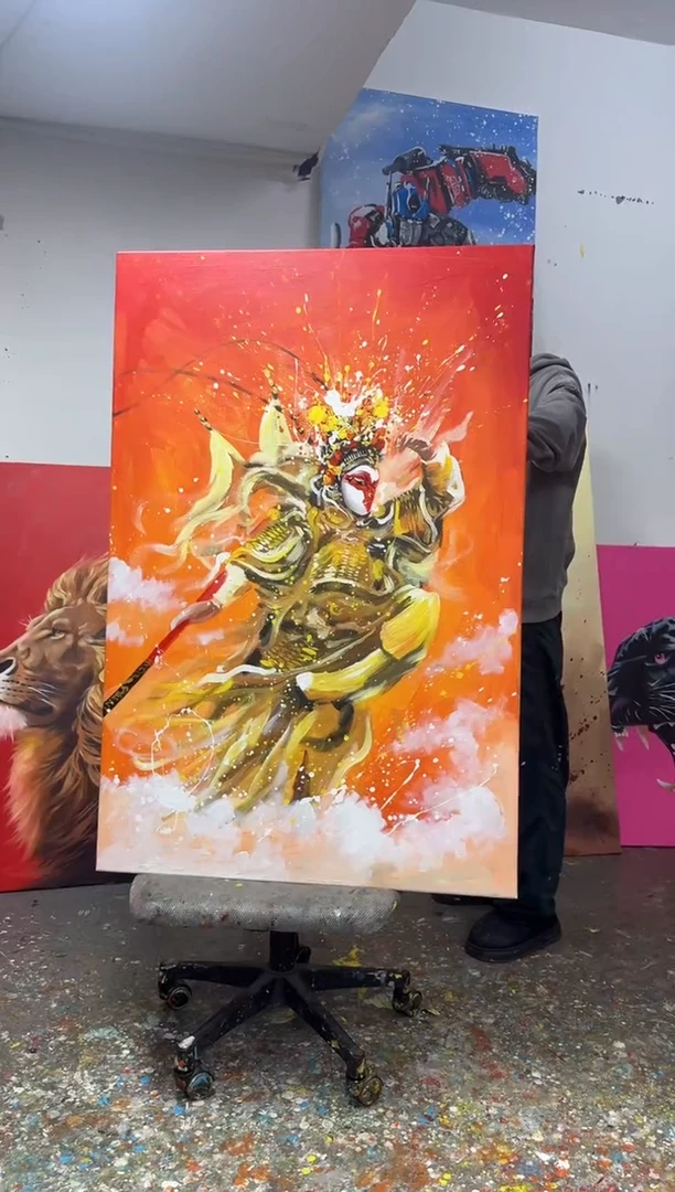 丙烯画爱**冰大树老师孙悟空加框