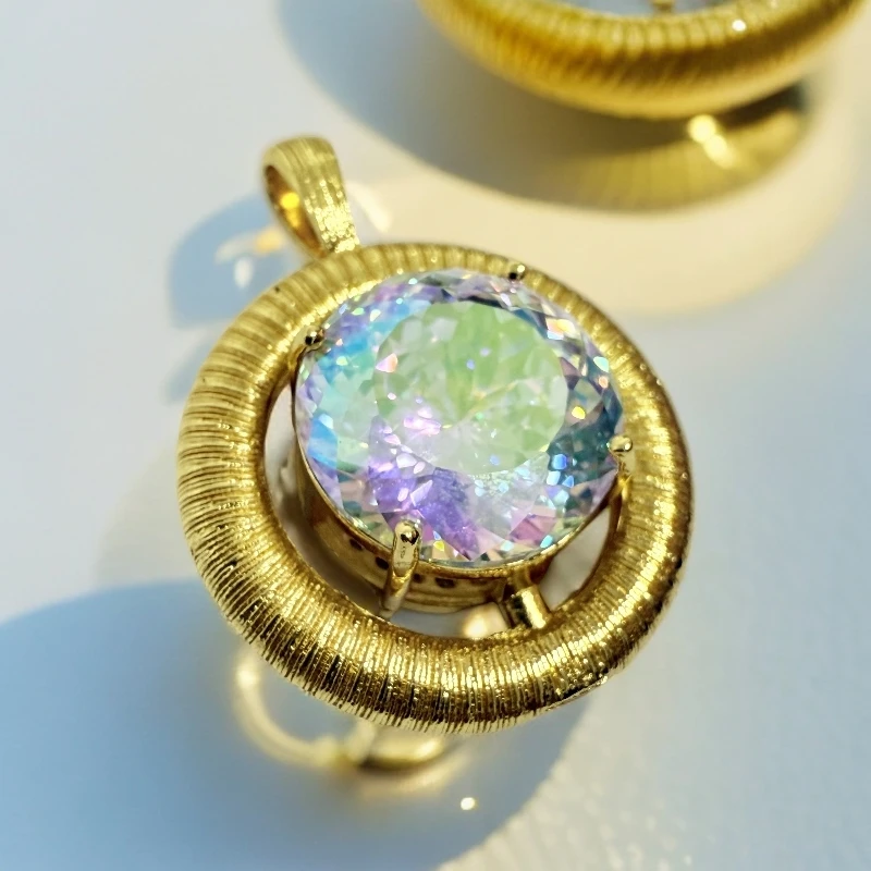 复古炫彩白鉆黄吊坠大卡吊坠