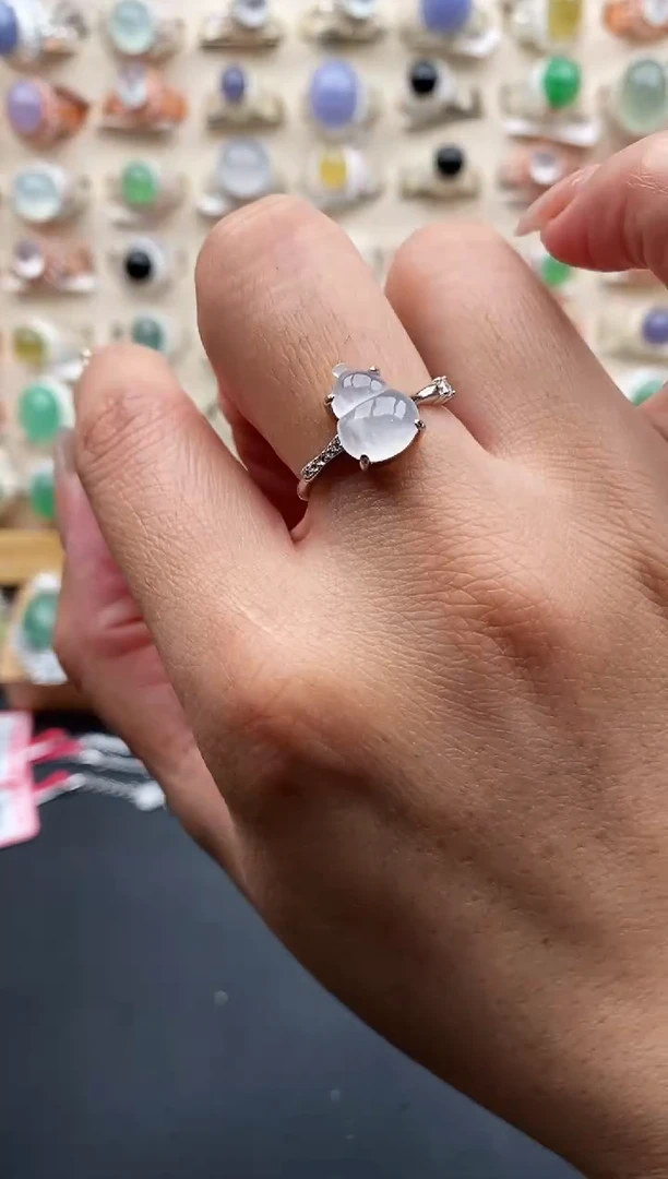 银S925镶嵌戒指翡翠缅甸天然A货翡翠11 8-9