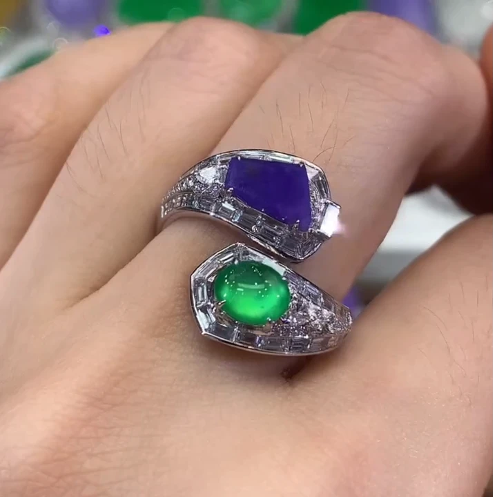 18K金镶嵌戒指翡翠念*…C3 紫货有色差