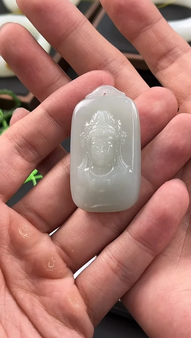 手串未镶嵌和田玉且末高青白观音无事牌微色差