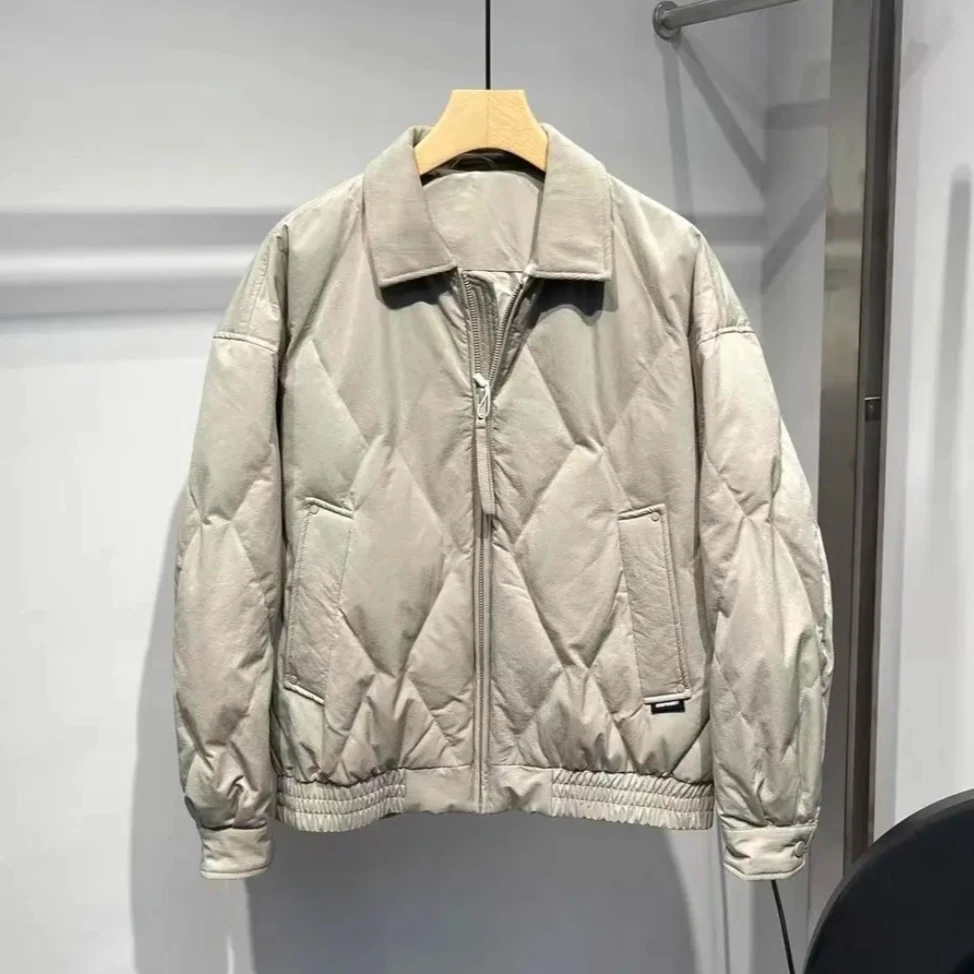 冬季2025新款男士轻薄白鸭绒翻领羽绒服美式加厚保暖工装羽绒外套