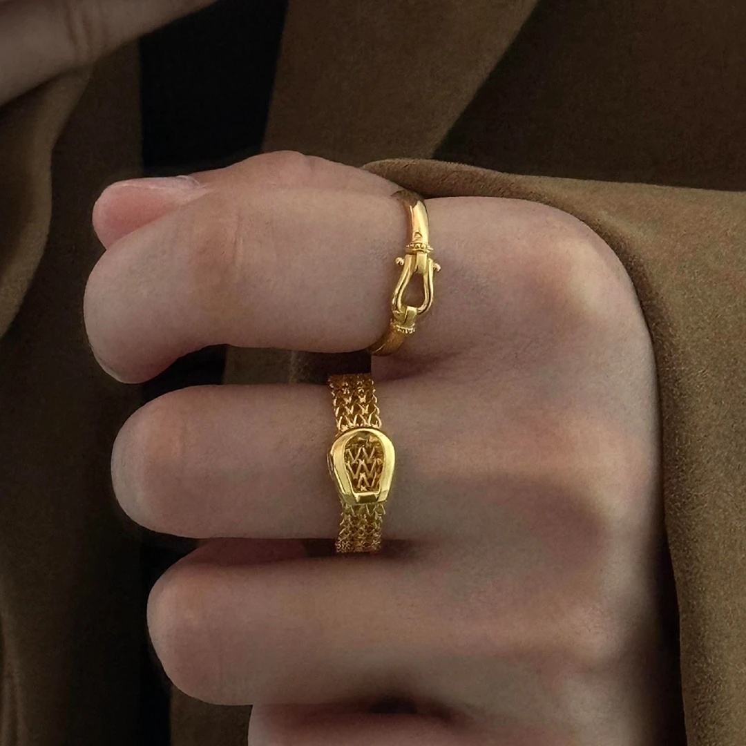 铜合金戒指 复古本命年马蹄扣戒指新中式小众设计时尚百搭食指戒