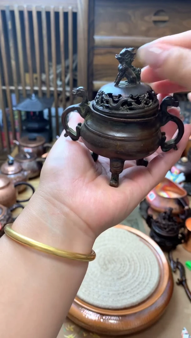 紫铜精炼铜双龙小香炉