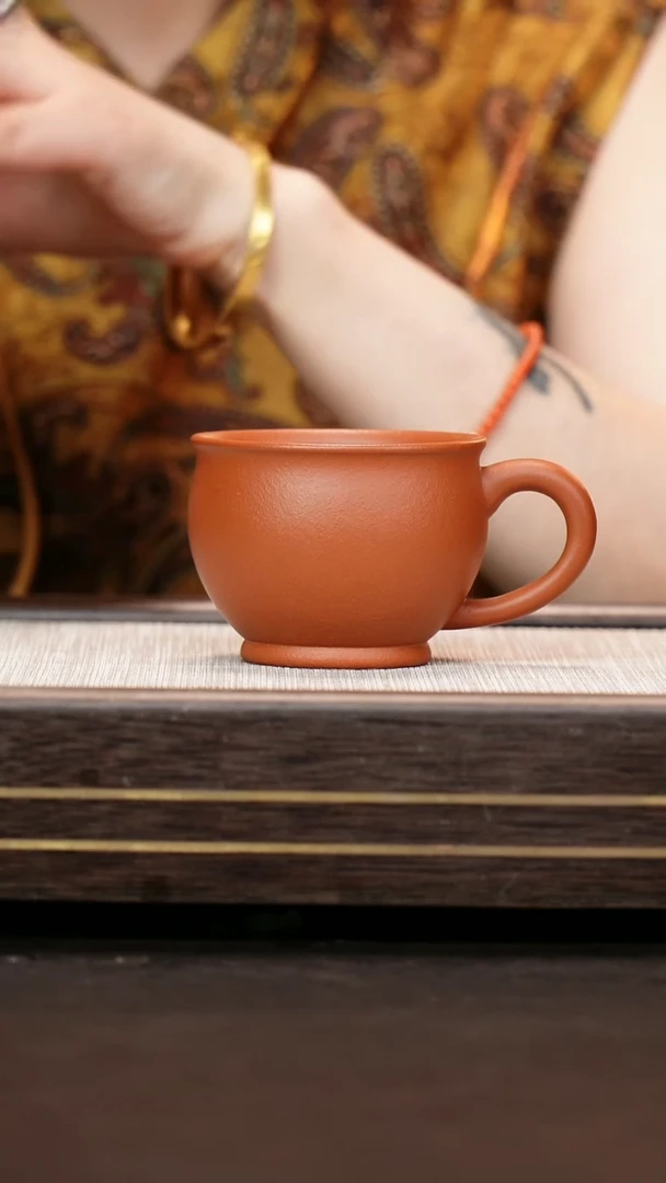 茶壶紫砂把手杯  朱泥 福利